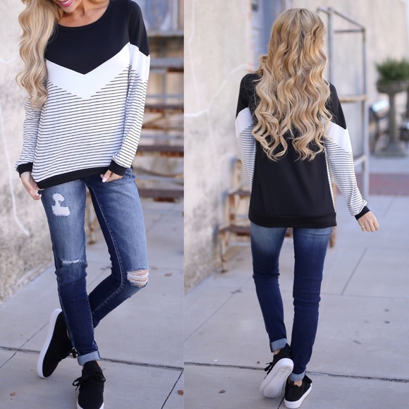 ELIZA Stripe Top - BLACK mix - Picture 2 of 2